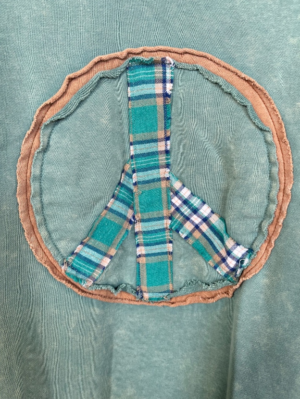 Easel Green Plaid Peace Layered Washed Knit Long Sleeve Pullover Sweatshirt SZ S - Picture 7 of 10